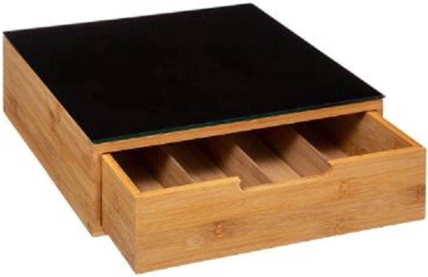 4Goodz Capsulehouder Met Leisteen Dessin 30x31x10 Cm Bruin/zwart