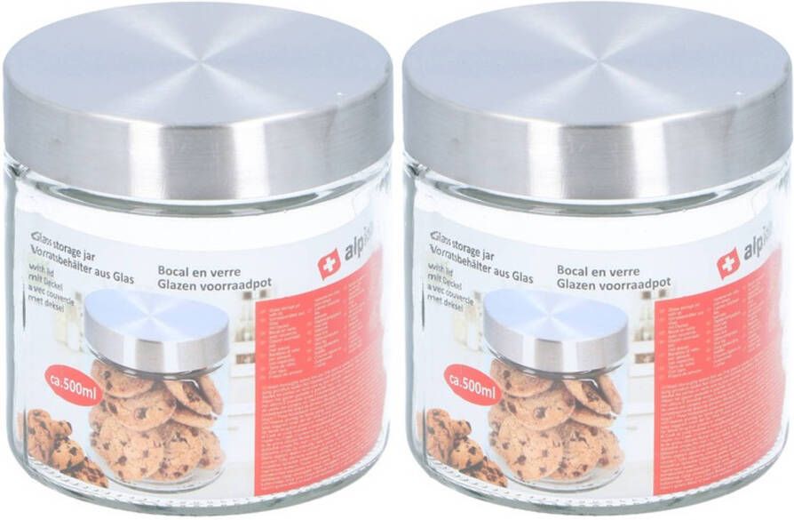 Merkloos 2x Glazen Luxe Voorraadpotten/voorraadbussen 500 Ml Voorraadpot