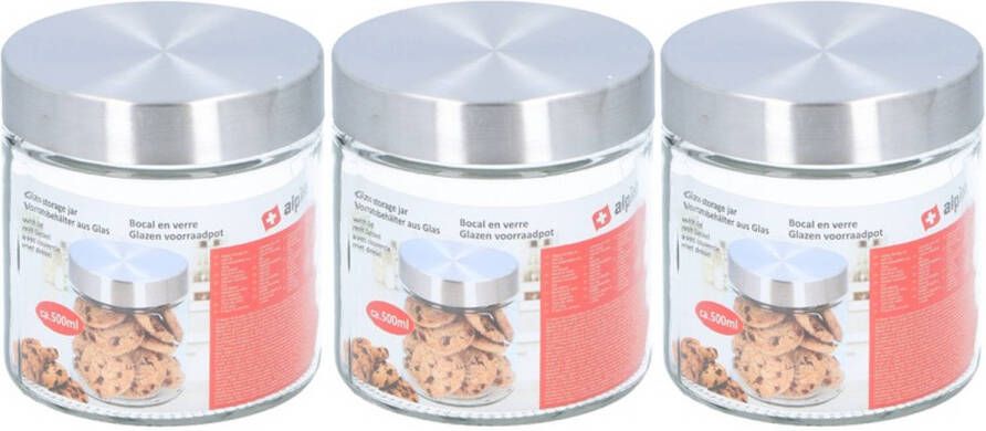 Merkloos 3x Glazen Luxe Voorraadpotten/voorraadbussen 500 Ml Voorraadpot