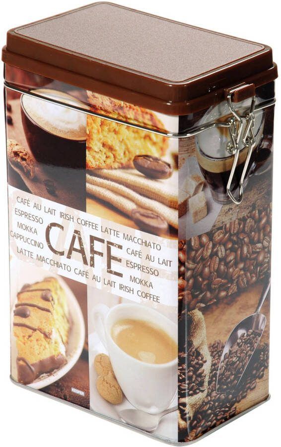 Merkloos Bruin Rechthoekig Koffieblik/bewaarblik Met Cafe Print 19 Cm Voorraadblikken