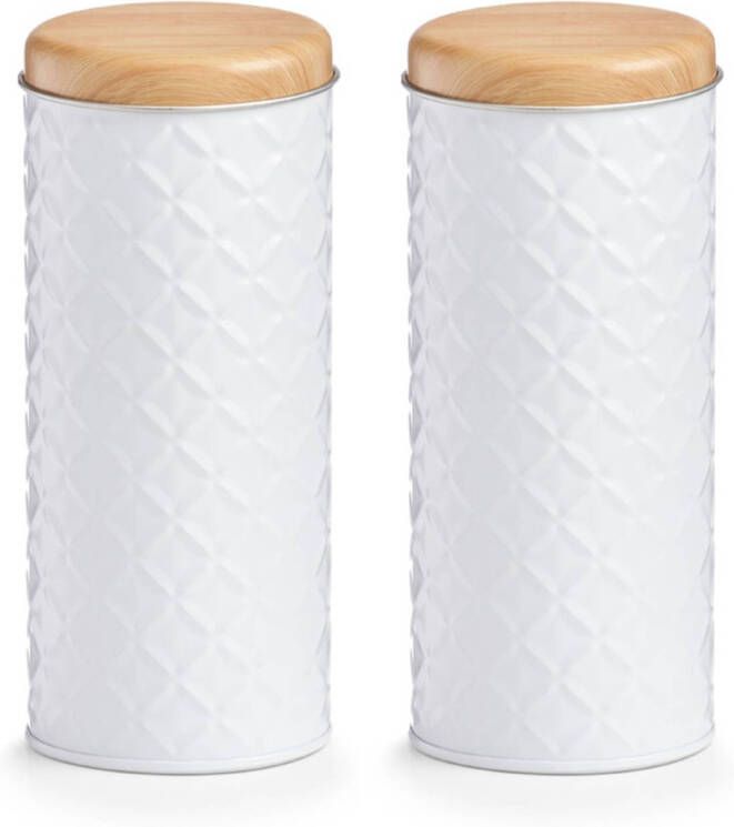 Zeller 2x Bewaar/voorraad Blikken Koffiepads Wit 18 X 7, 5 Cm 1 Liter Voorraadblikken